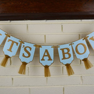 Striscione It's A Boy, striscione blu e oro in rilievo con tulle, decorazione per la doccia per neonati, striscione per la doccia per neonati, striscione per l'asilo nido