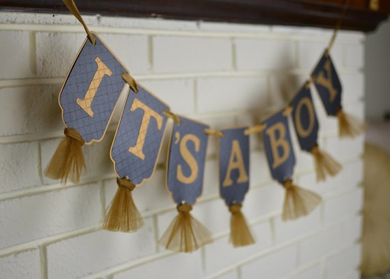 It's A Boy Banner Embossed Black and Gold Banner With - Etsy