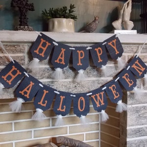 Happy Halloween Banner, Cream Orange and Black Banner, Halloween Decoration, Halloween Sign, Halloween Party Decoration, Trick or Treat image 4
