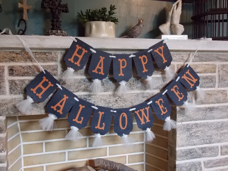 Happy Halloween Banner, Cream Orange and Black Banner, Halloween Decoration, Halloween Sign, Halloween Party Decoration, Trick or Treat image 4
