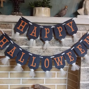 Happy Halloween Banner, Cream Orange and Black Banner, Halloween Decoration, Halloween Sign, Halloween Party Decoration, Trick or Treat image 3