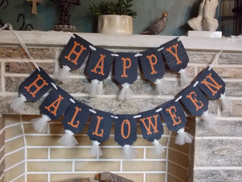 Happy Halloween Banner, Cream Orange and Black Banner, Halloween Decoration, Halloween Sign, Halloween Party Decoration, Trick or Treat image 3