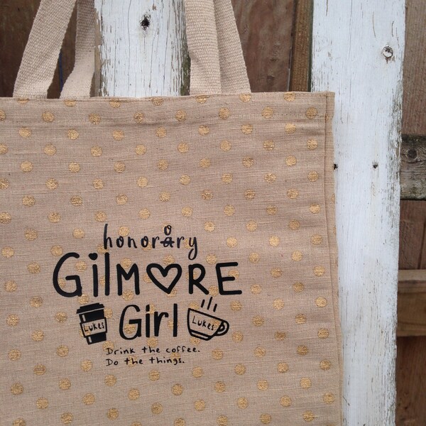Reserved Honorary Gilore girl, Gold polka dot Tote Bag & i smell snow glitter pouch