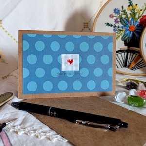 You're Sew Sweet, Carte coeur cousue main, Carte de voeux faite main, Carte au point de croix