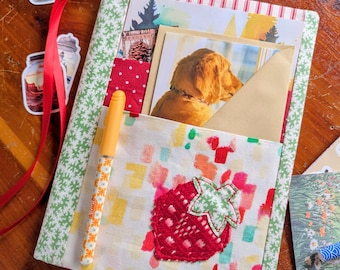 Upcycled Applique Strawberry Composition Notebook and Cover