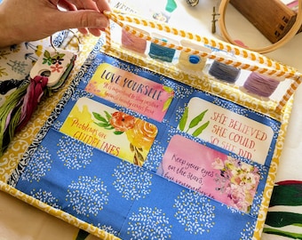 Birds and Bees Upcycled Bird Cross stitch tablecloth Project Keeper: Craft Project Organizer