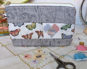 Heart and Butterfly padded zipper pouch, Floss Keeper Bag