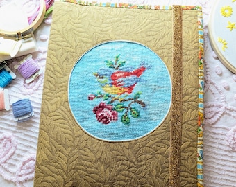 Vintage Bird Needlepoint Project Keeper, Embroidery Organizer, Cross Stitch Supplies