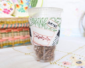 Vintage Embroidered Coffee Cozy: Reversible Cup Sleeve