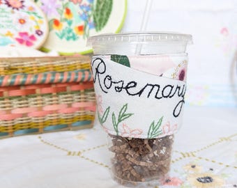 Vintage Embroidered Coffee Cozy: Reversible Cup Sleeve