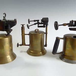 Antique Brass and Wood Blow Torches
