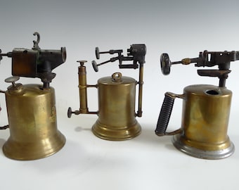 Antique Brass and Wood Blow Torches