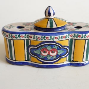 Antique French Hand Painted Inkwell