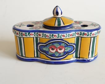 Antique French Hand Painted Inkwell