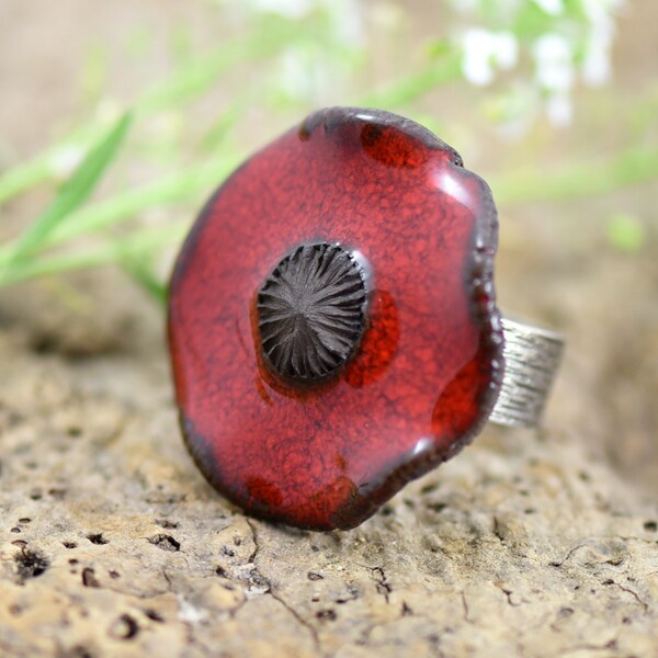 bague coquelicot en céramique, grand modèle