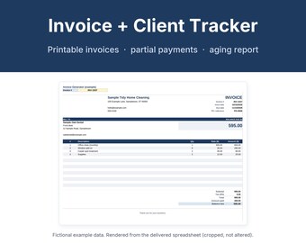 Invoice Tracker Spreadsheet with Client List, Payments, Overdue Aging, Excel, Google Sheets