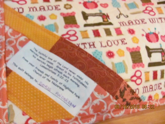 Handcrafted Lap Or Crib Quilt 40 X 50 Orange Peach W Sewing Etsy