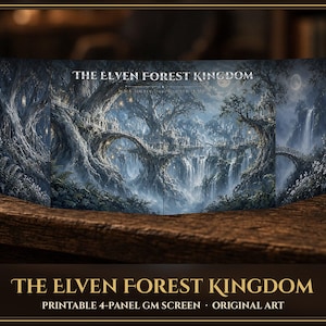 The Elven Forest Kingdom GM Screen Printable, Elven Forest Realm DM Screen Insert, 4 Panel Letter TTRPG Art, Fantasy Rpg Game Master Gift