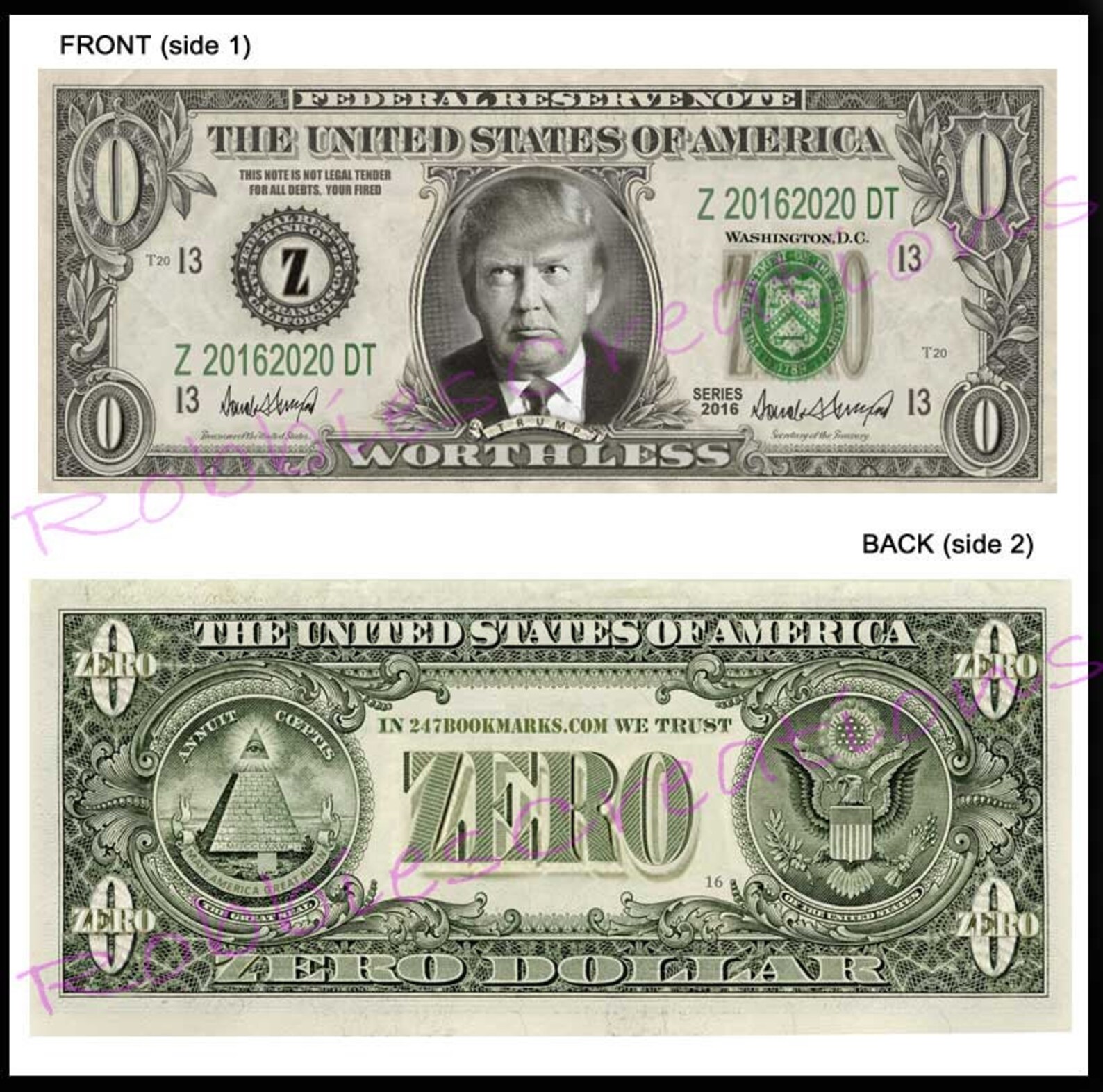 8 Lot U.S. PAPER ZERO Donald Trump Dollar Bill Funny | Etsy