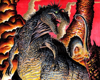 Kaiju Rising Poster, SIGNED 11x17 Horror Monster Story Art Print