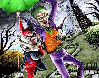 The Joker & Harley Quinn, Escape From Arkham Asylum - Signed 11x17" Art print