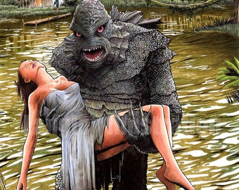 Creature from the Black Lagoon, SIGNED 11x17 print (classic horror movie art, universal monsters, Shawn Langley)