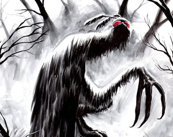 Mothman Creepy 11x17 Signed Print Horror Artwork