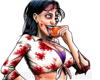 Zombie Girl Pinup SIGNED 11x17 Horror Pop Art Print Poster