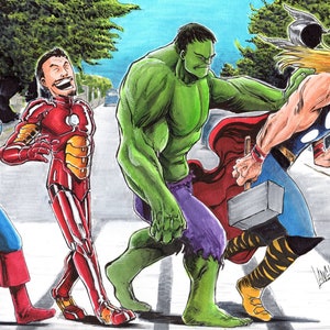 Marvel Beatles Abbey Road Parody Mashup- Signed 11x17" Art print