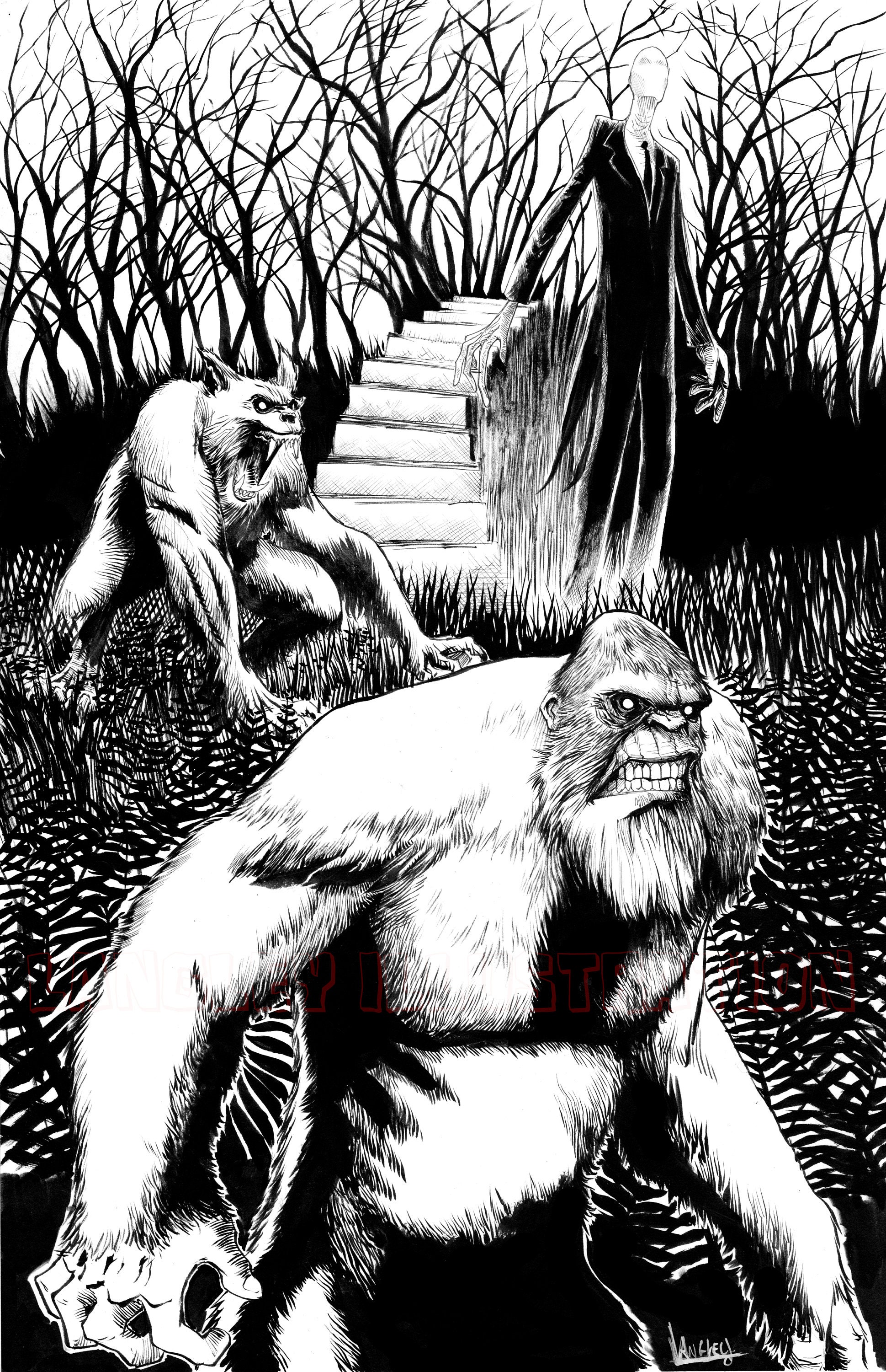 Bigfoot Dogman Slenderman Forest 11x17 SIGNED Pop Art Wall