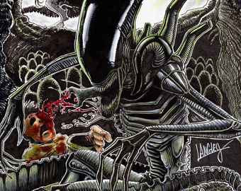 Alien Xenomorph SIGNED 11x17 print (Horror / Scifi Art, Aliens Monsters Shawn Langley)