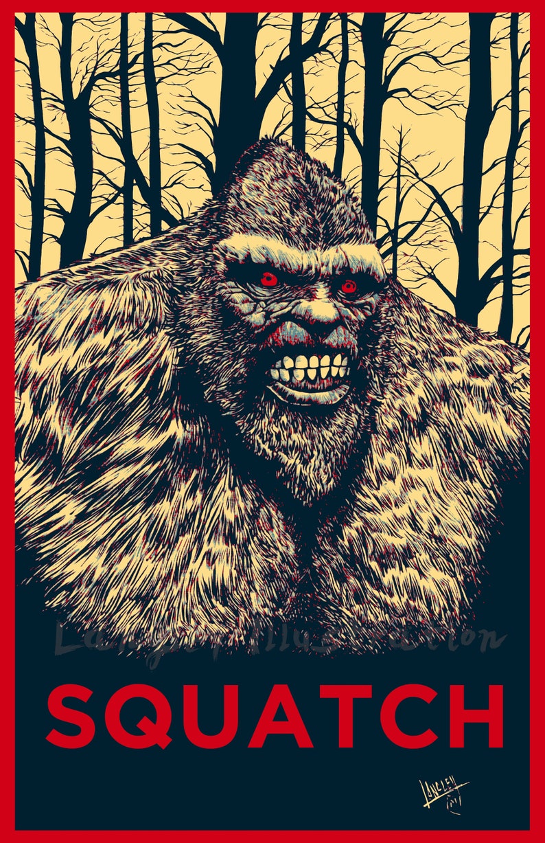 Squatch Bigfoot 11x17 Tri-Color SIGNED Pop Art Wall Decor Print image 1