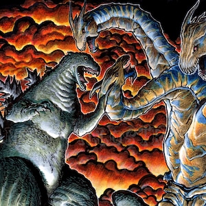 Godzilla vs King Ghidorah- SIGNED 11x17&quot; Parody Fanart print