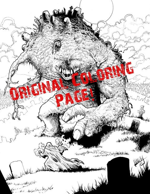 Horror Scifi Printable Coloring Page Instant Download PDF Grown-up Adult Coloring Pages