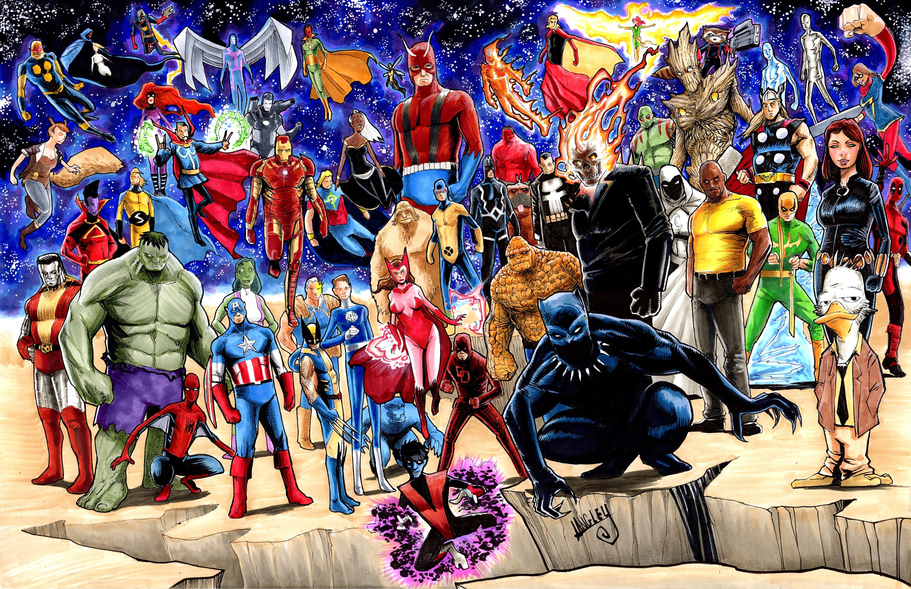 Batman Rogues Gallery w/ Joker, Harley Quinn, Penguin, Killer Croc, Bane -  Signed 11x17 Art print