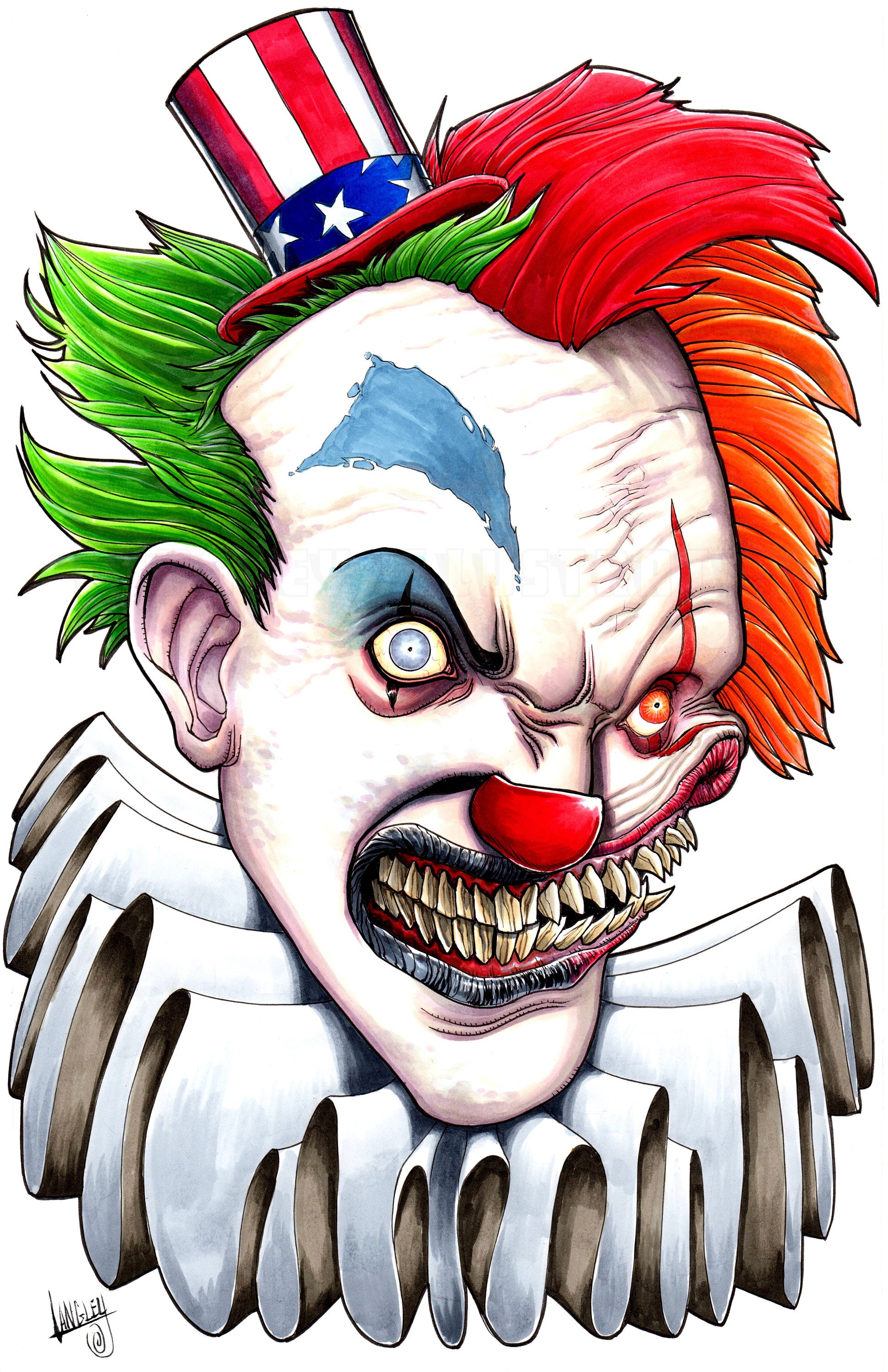 Scary Clown Drawing - Etsy Scary Clown Drawing - Etsy