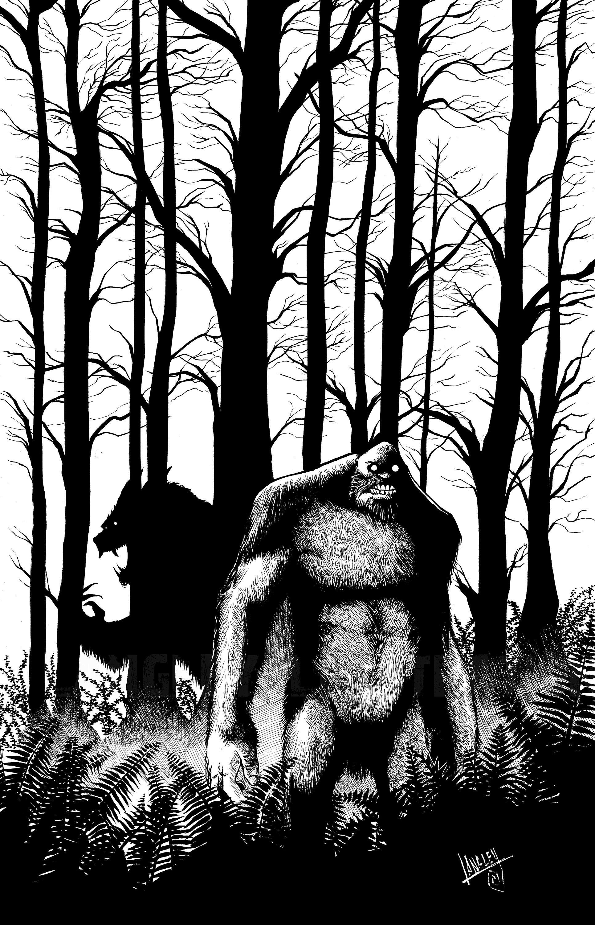 Bigfoot & Dogman Forest 11x17 SIGNED Pop Art Wall Decor