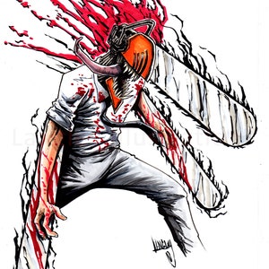Chainsaw Man 11x17" SIGNIERTE Horror Anime Manga Fanart Poster Print