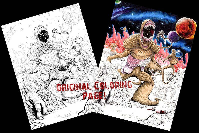 Horror Scifi Printable Coloring Page Instant Download PDF Grown-up Adult Coloring Pages