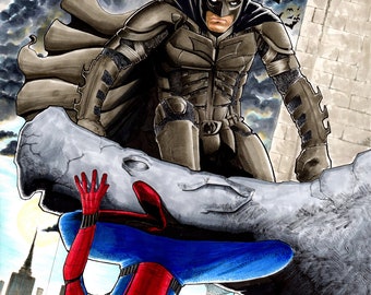 Batman Spider-Man 11x17 SIGNED art print Wall Decor