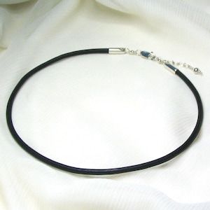 CUSTOM MADE 3mm Naturally-Dyed Black Leather & Sterling Silver Choker/Necklace, Large-Hole Bead Accommodating, Made to Order, Extender