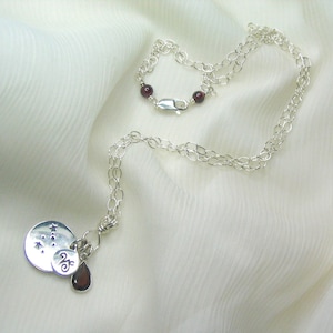 Zodiac Charm Necklace - Sterling Silver / Garnet - Capricorn, Dec 22 - Jan 19, Astral / Zodiac / Gemstone Charms, Lobster Claw Clasp, 18&quot;
