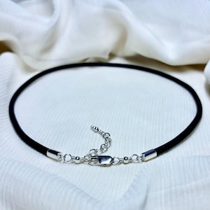 CUSTOM MADE 3mm Naturally-Dyed Black Leather & Sterling Silver Choker/Necklace, Large-Hole Bead Accommodating, Made to Order, Extender