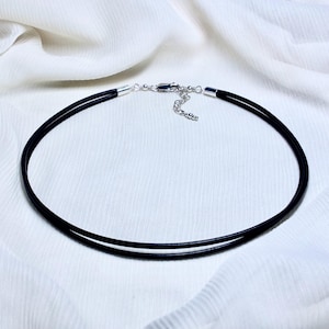 CUSTOM MADE Naturally-Dyed Black Leather/Sterling Silver Two-Strand Choker, Made To Order, Double-Wrap-Look, Lobster Claw Clasp, Adjustable