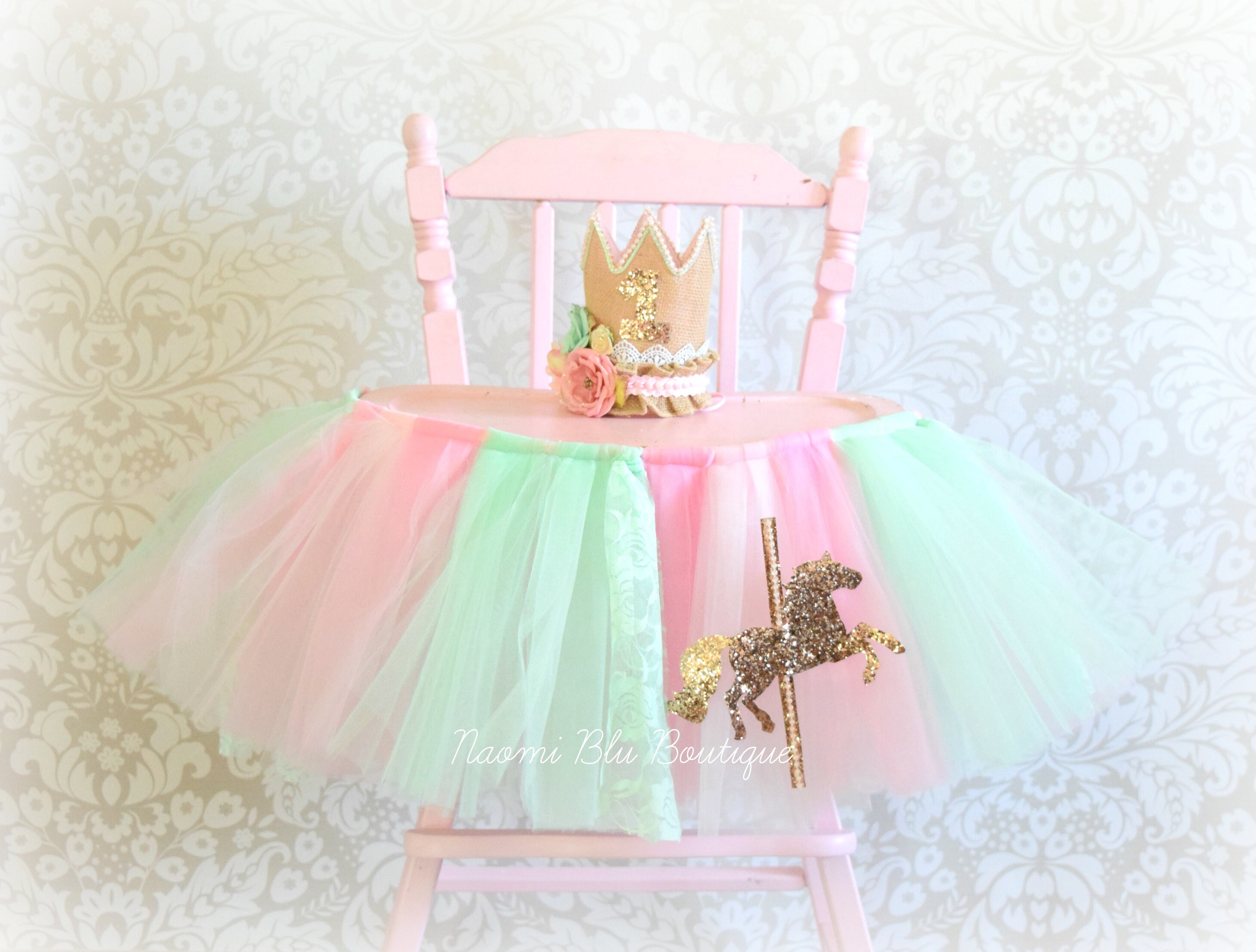 Carousel Lace Pink Mint High Chair Tutu Birthday Party Etsy