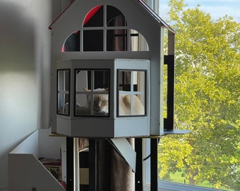 Beautiful Watch Tower 2-story Cat Condo with Heated Carpeted Floors