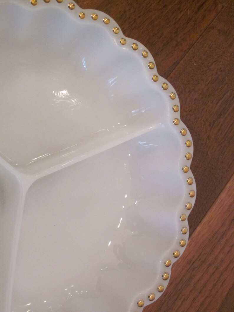 Vintage White Milk Glass Divided Dish / Serving Tray With Gold Etsy