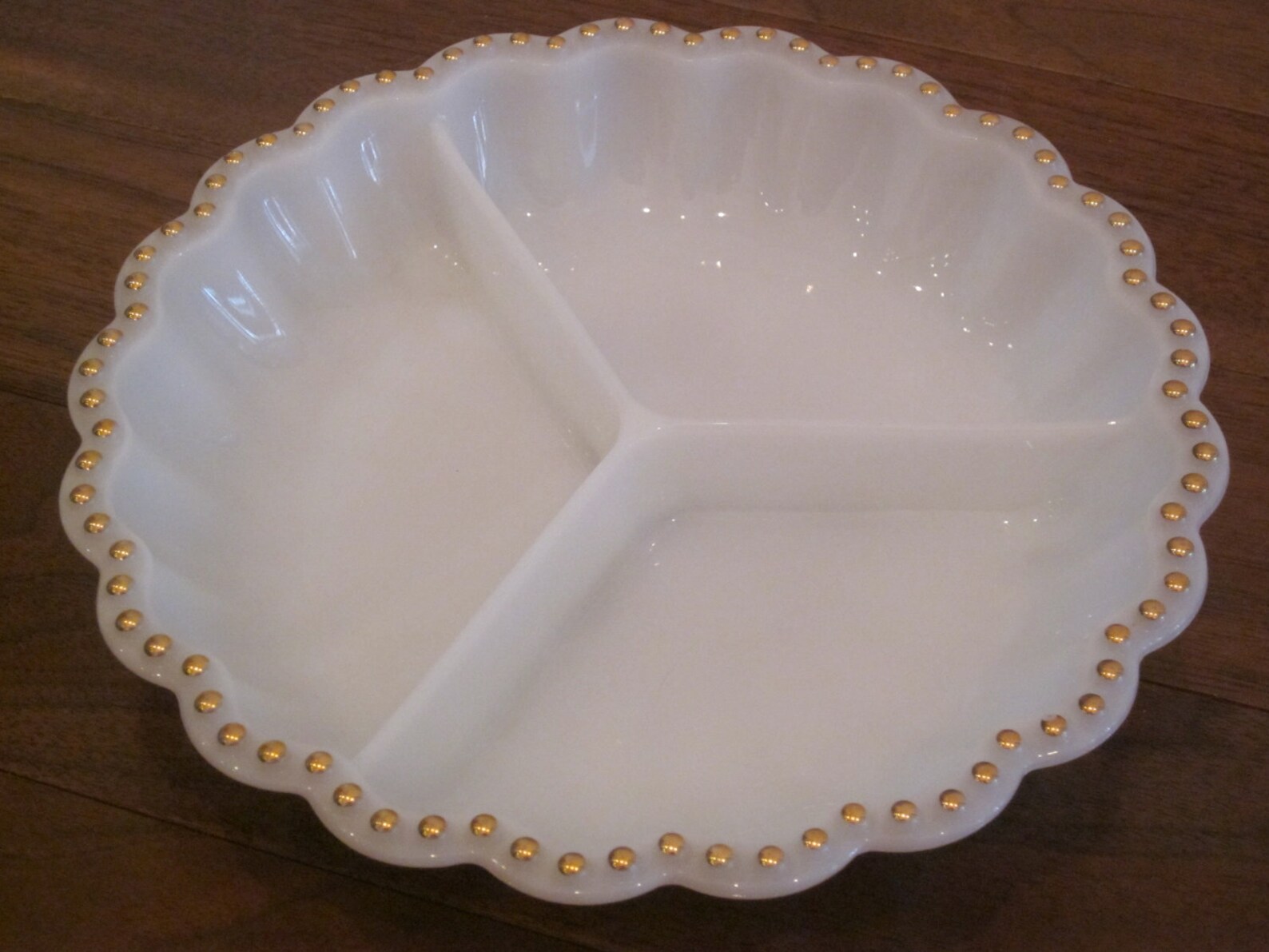 Vintage White Milk Glass Divided Dish / Serving Tray With Gold Etsy