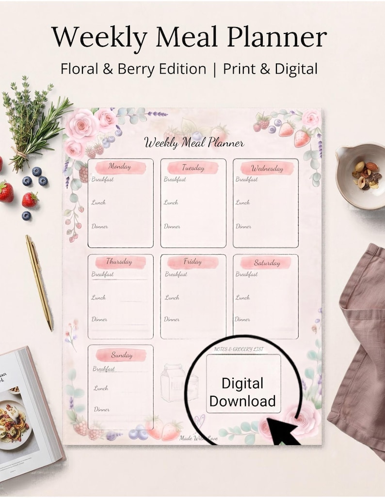 Floral Berry Recipe Card Template, Printable Recipe Card, Watercolor ...