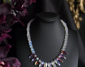 Handmade Beaded Siren Necklace • Iridescent Glass